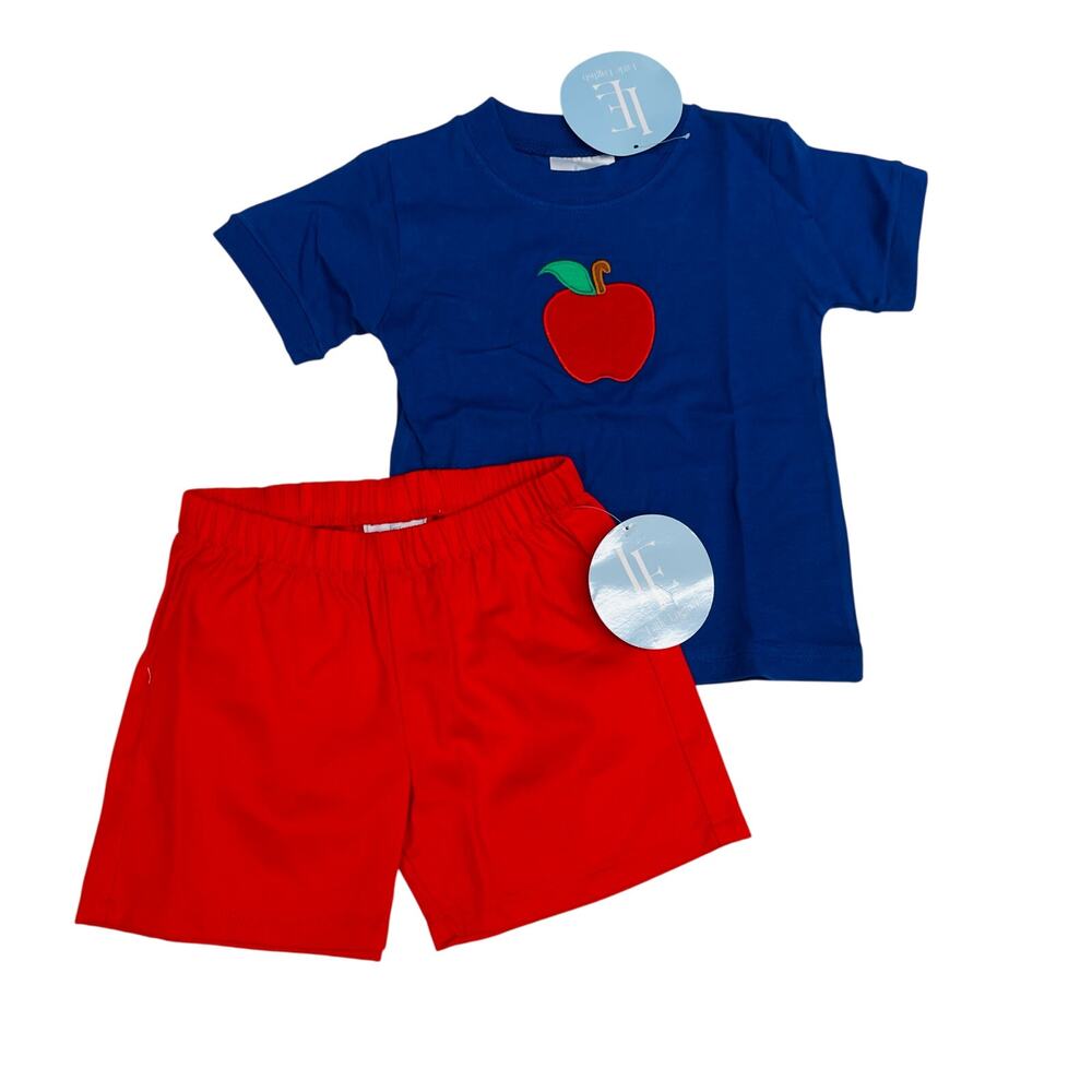 NWT Little English 12M Apple Applique Set